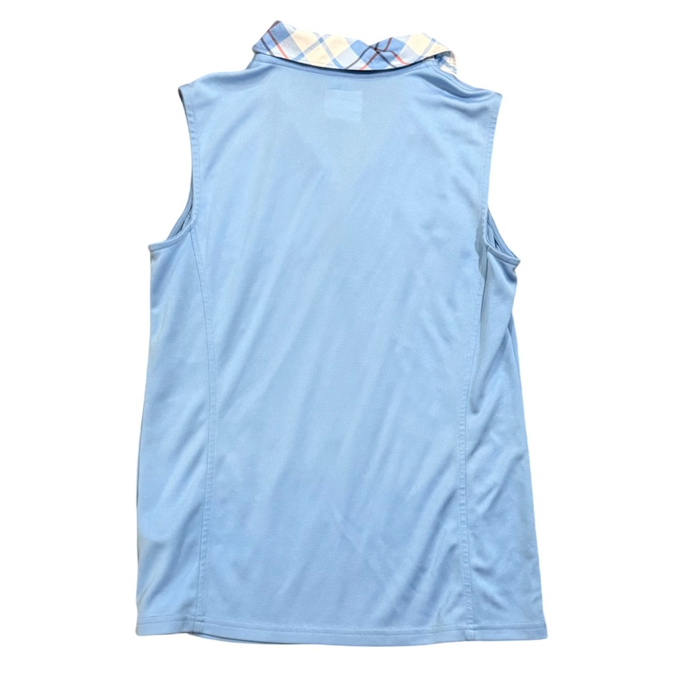 IZOD Golf Womens Sleeveless Polo Shirt Light Blue Plaid Collar Size Medium - Picture 3 of 3